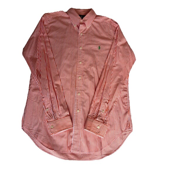 Ralph Lauren Classic Fit Orange White Stripe Long Sleeve Button Down Green Pony - Picture 15 of 16